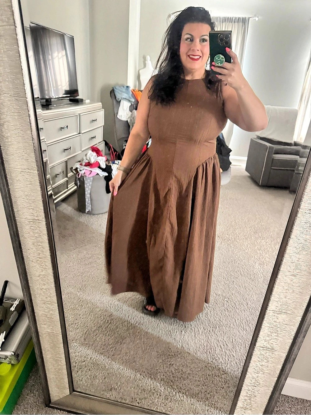 Princess Polly Chestnut Drop Waist Maxi Dress Brown